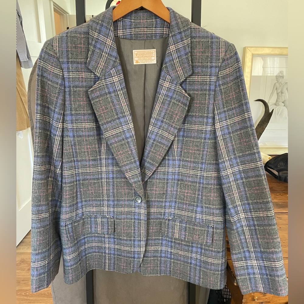 Vintage Pendleton Blue/Gray/Pink Plaid Blazer